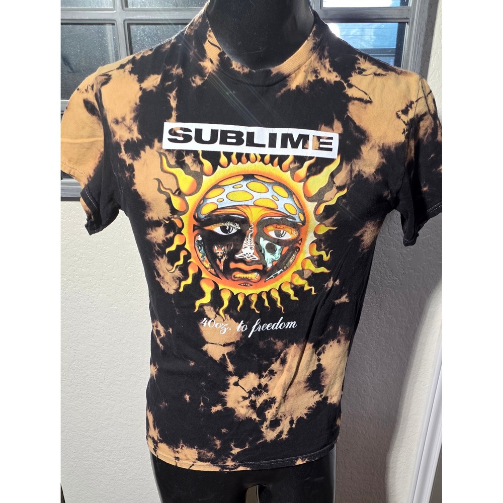 Sublime 40oz to Freedom Sun Graphic Tee Bleach Tie Dye Black Tan Small